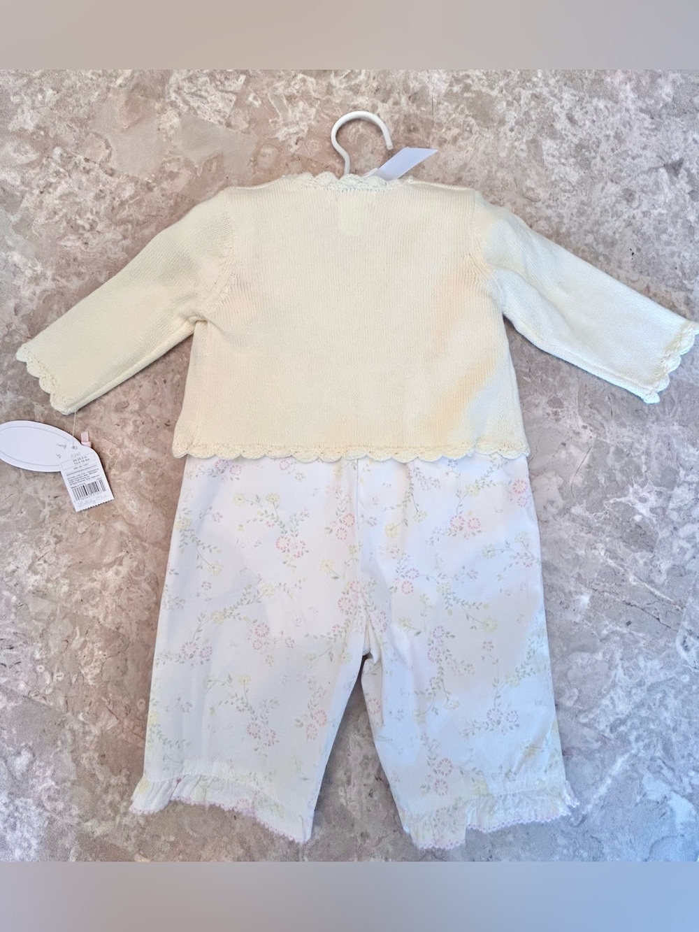 Lullaby Club Yellow Knit Cardi and Floral One-Piece for Baby Girl 6 mo - Picture 2 of 8